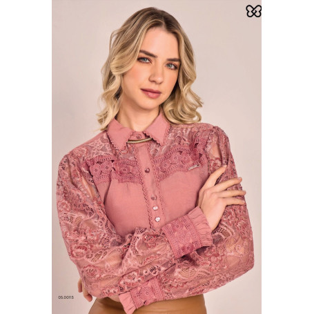 camisa de viscose com detalhe em gripir
