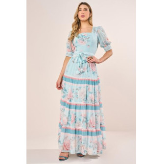 VESTIDO LONGO COM MANGA FRANZIDA