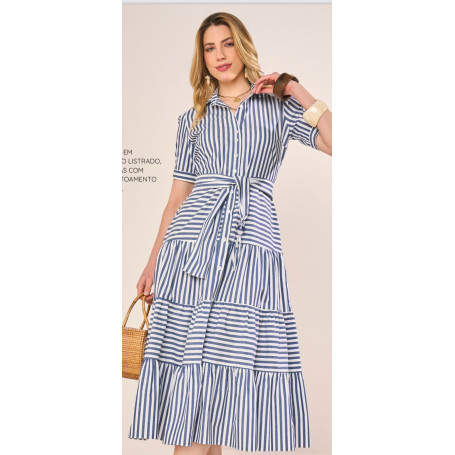 VESTIDO TRICOLINE COM FAIXA