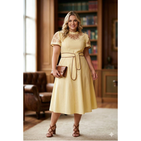 VESTIDO MIDI GODE COM BORDADO