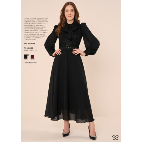 VESTIDO MIDI GODE COM TULE BORDADO